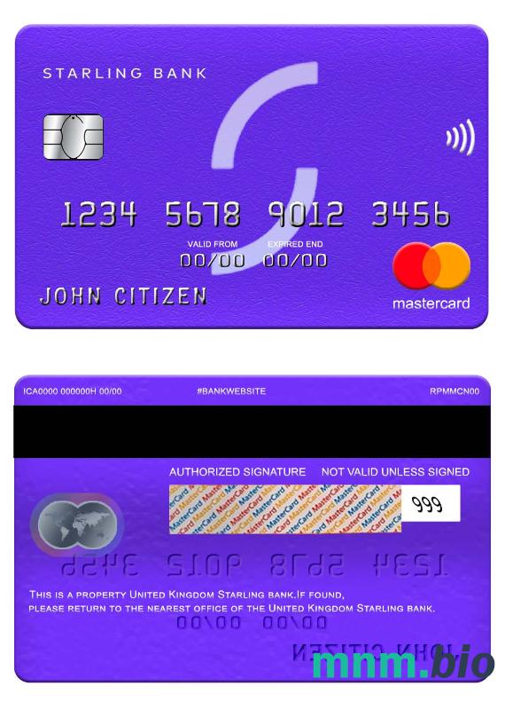 United Kingdom Starling bank przykład karty mastercard w formacie PSD